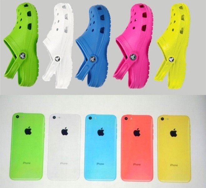 5 màu sắc của Iphone 5C được liên tưởng tới những đôi dép Crocs cực "chất"